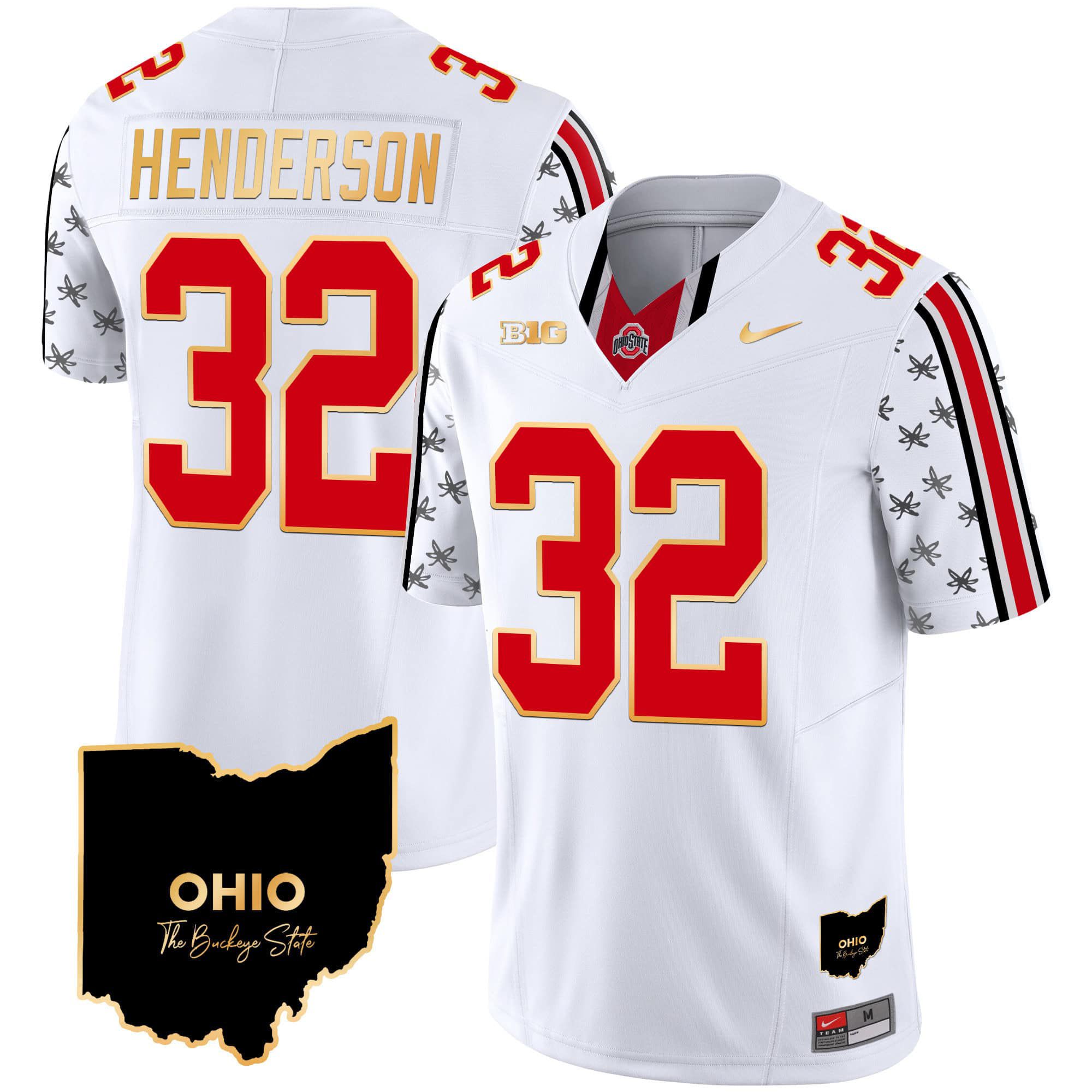Men Ohio State Buckeyes #32 Henderson White 2024 Nike Home Patch Gold Trim Vapor Limited NCAA Jersey